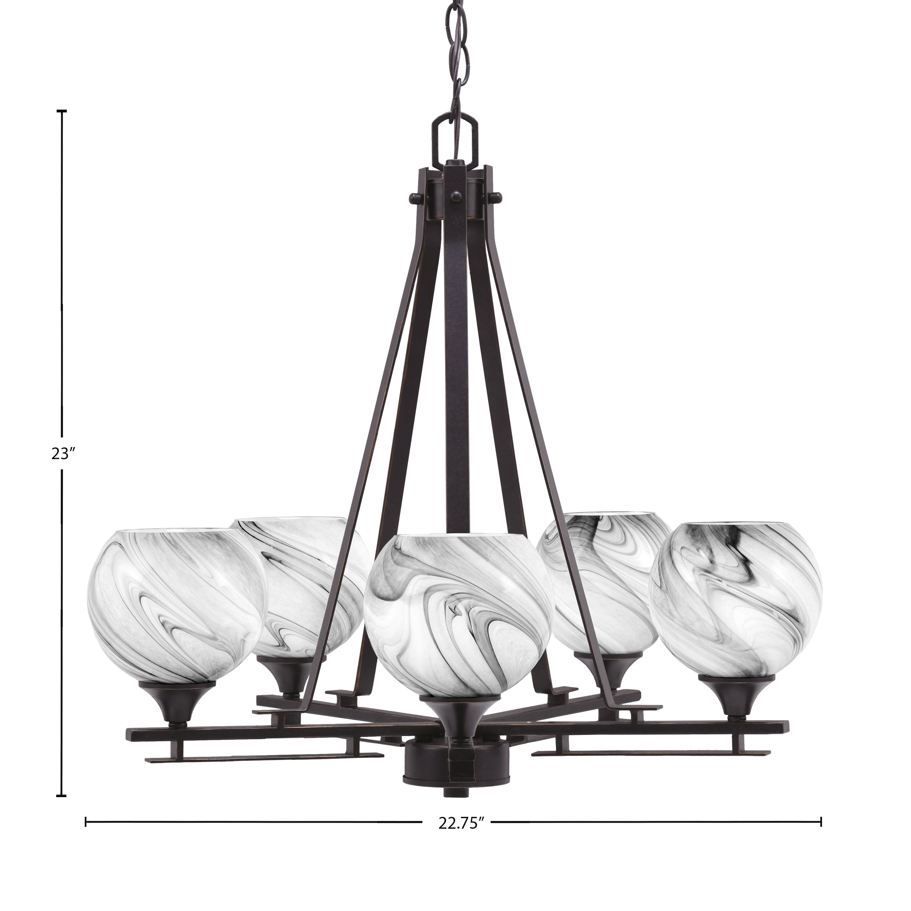 Uptowne Five Light Chandelier in Dark Granite with 5.75" Onyx Swirl Shade