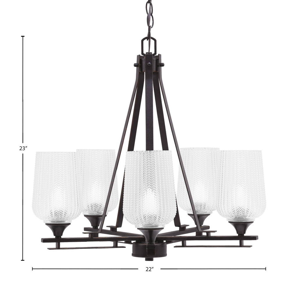 Uptowne Five Light Chandelier in Dark Granite with 5" Clear Textured Shade