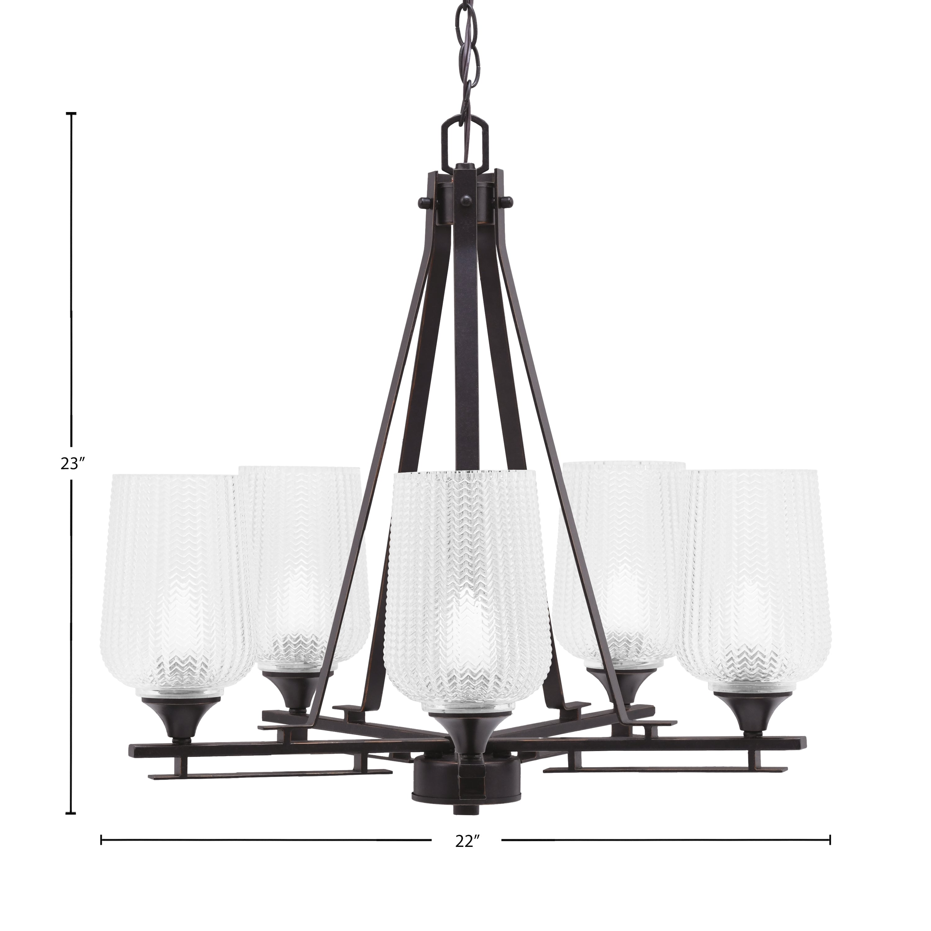 Uptowne Five Light Chandelier in Dark Granite with 5" Clear Textured Shade