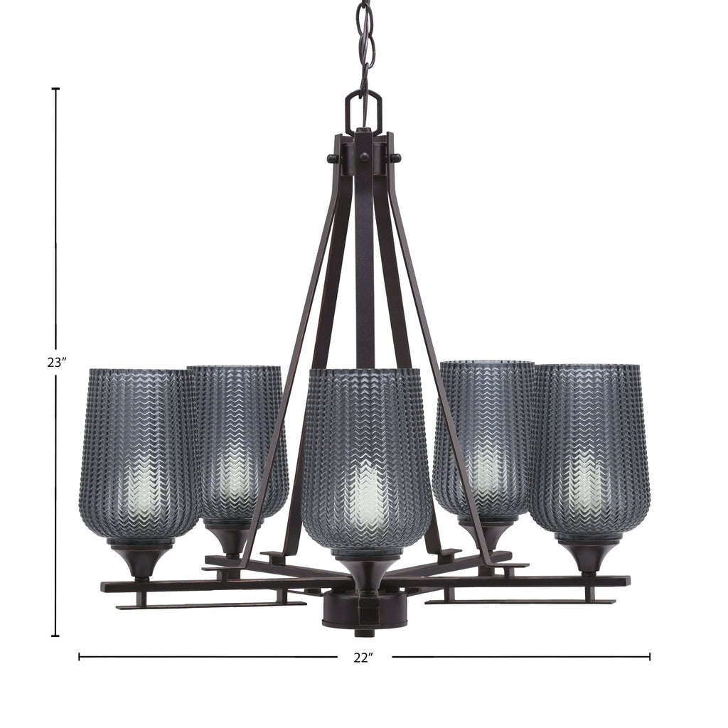 Uptowne Five Light Chandelier in Dark Granite with 5" Smoke Textured Shade