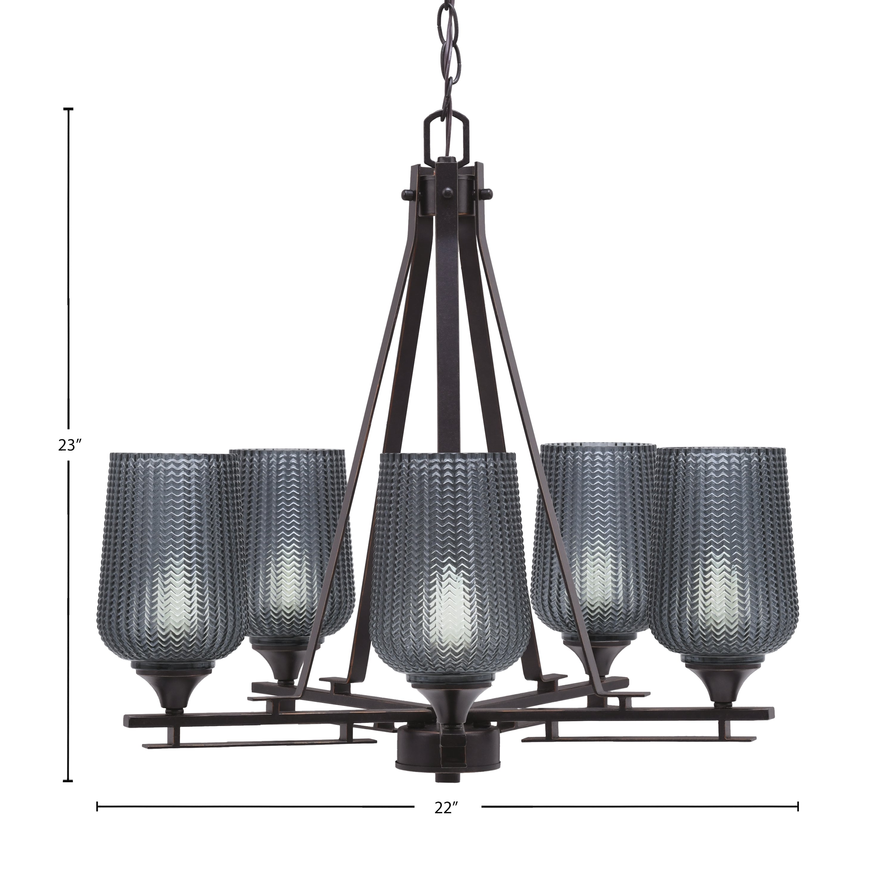 Uptowne Five Light Chandelier in Dark Granite with 5" Smoke Textured Shade