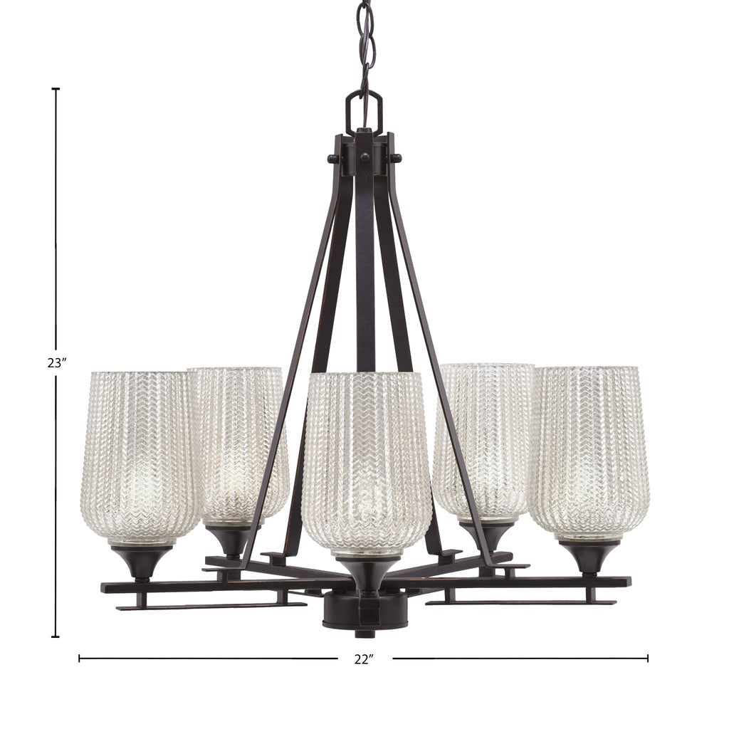 Uptowne Five Light Chandelier in Dark Granite with 5" Silver Textured Shade