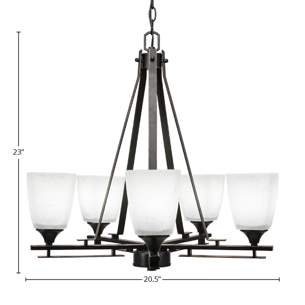 Uptowne Five Light Chandelier in Dark Granite with 4.5" Square White Muslin Shade