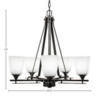 Uptowne Five Light Chandelier in Dark Granite with 4.5" Square White Muslin Shade