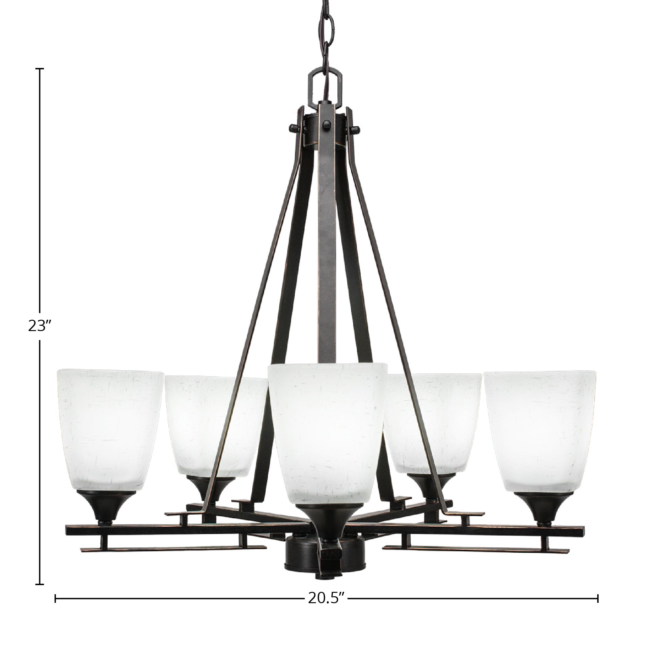 Uptowne Five Light Chandelier in Dark Granite with 4.5" Square White Muslin Shade