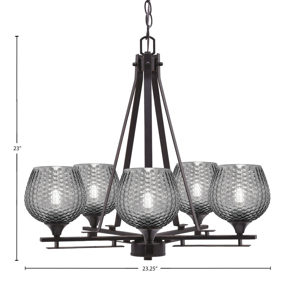 Uptowne Five Light Chandelier in Dark Granite with 6" Smoke Textured Shade