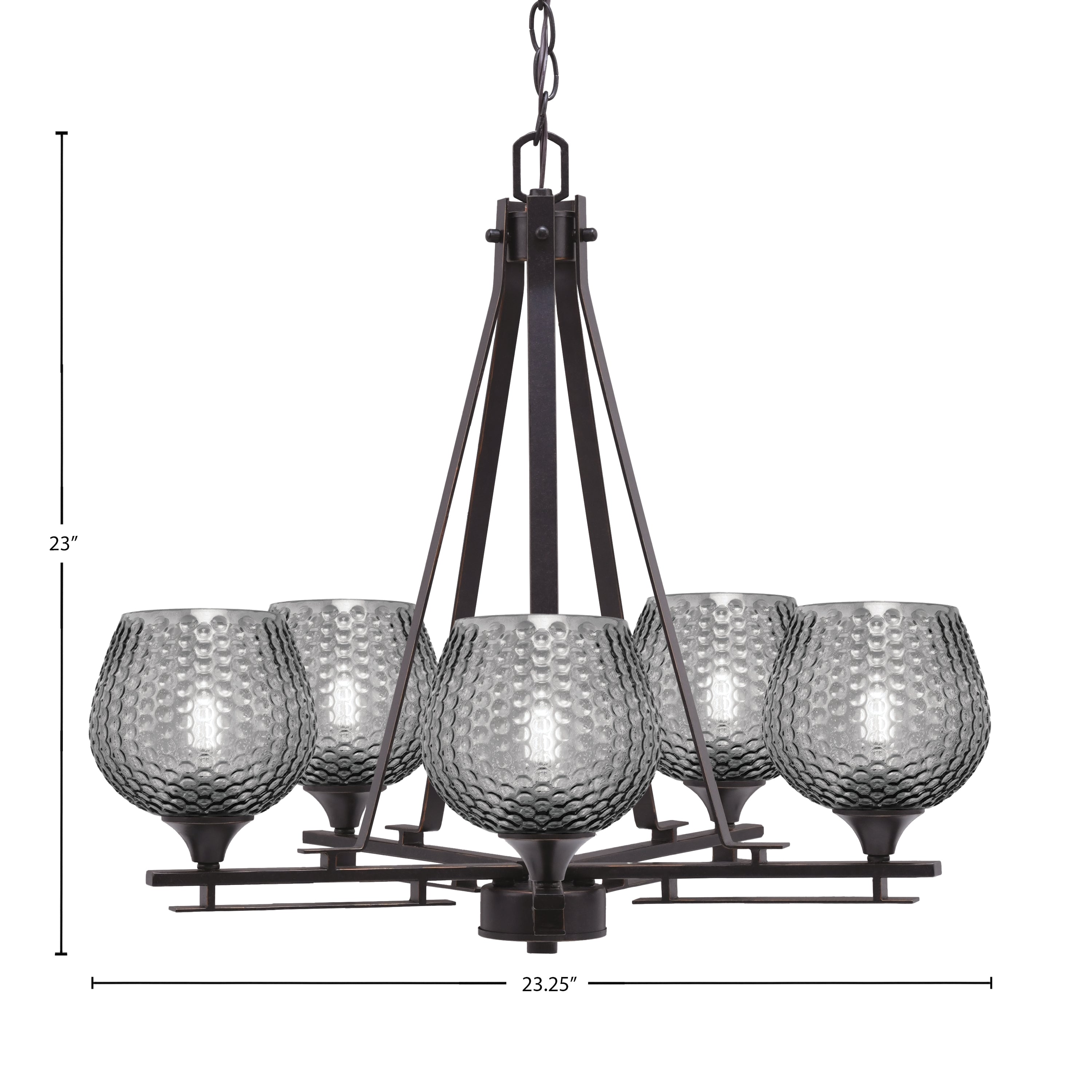 Uptowne Five Light Chandelier in Dark Granite with 6" Smoke Textured Shade