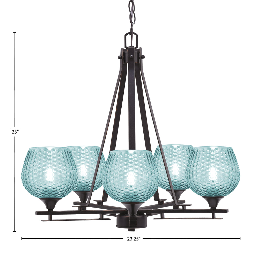 Uptowne Five Light Chandelier in Dark Granite with 6" Turquoise Textured Shade