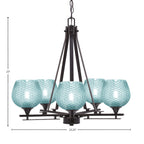 Uptowne Five Light Chandelier in Dark Granite with 6" Turquoise Textured Shade