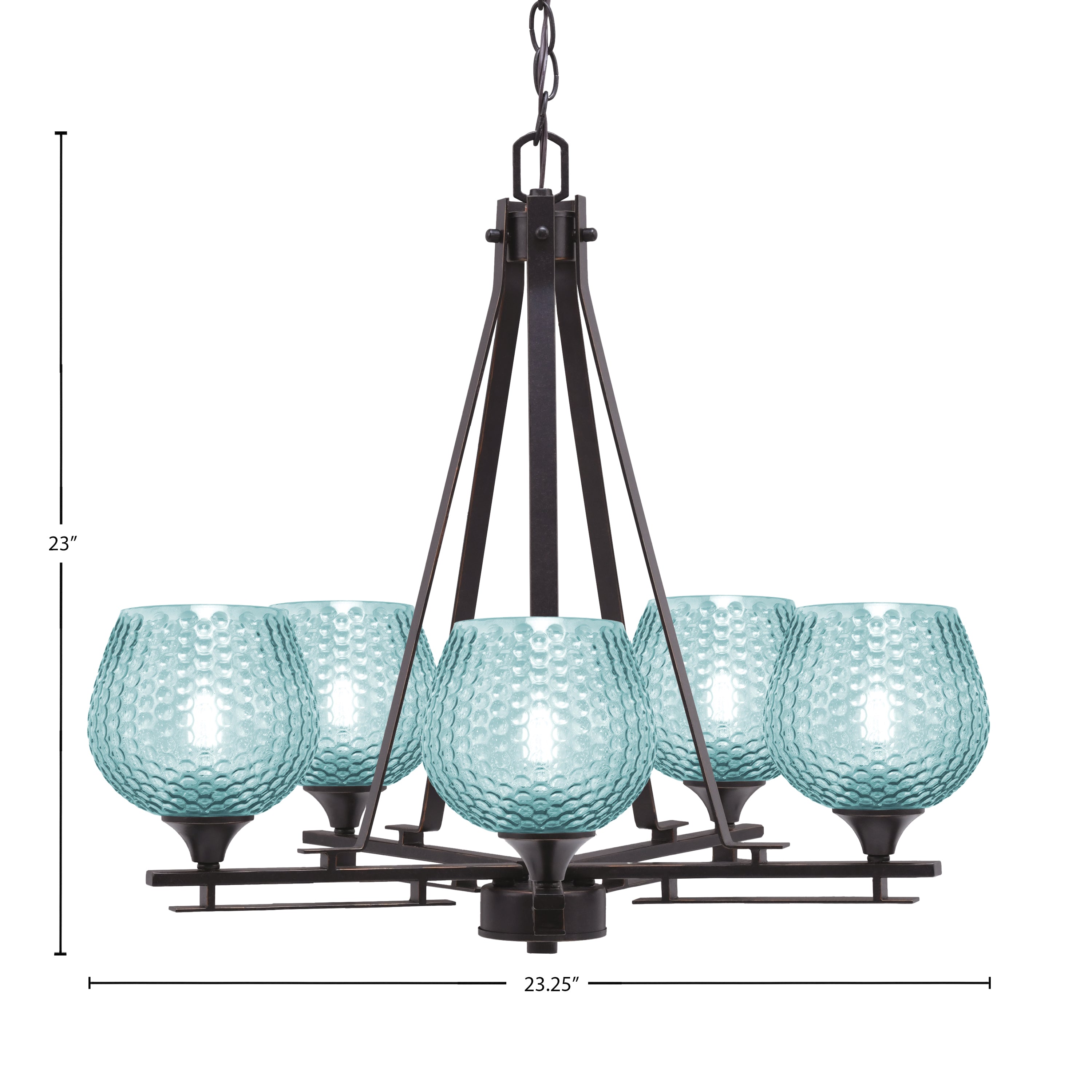 Uptowne Five Light Chandelier in Dark Granite with 6" Turquoise Textured Shade