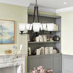 Uptowne Five Light Chandelier in Dark Granite with 4.5" Square White Muslin Shade