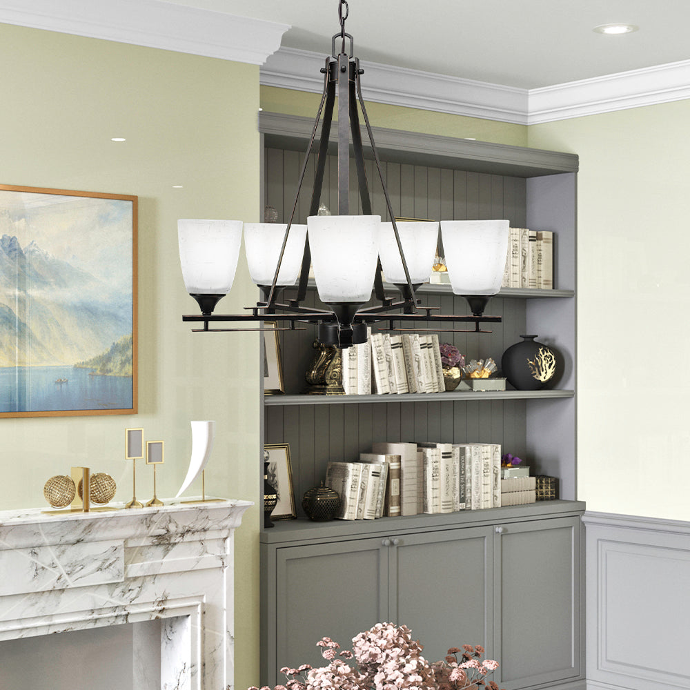 Uptowne Five Light Chandelier in Dark Granite with 4.5" Square White Muslin Shade