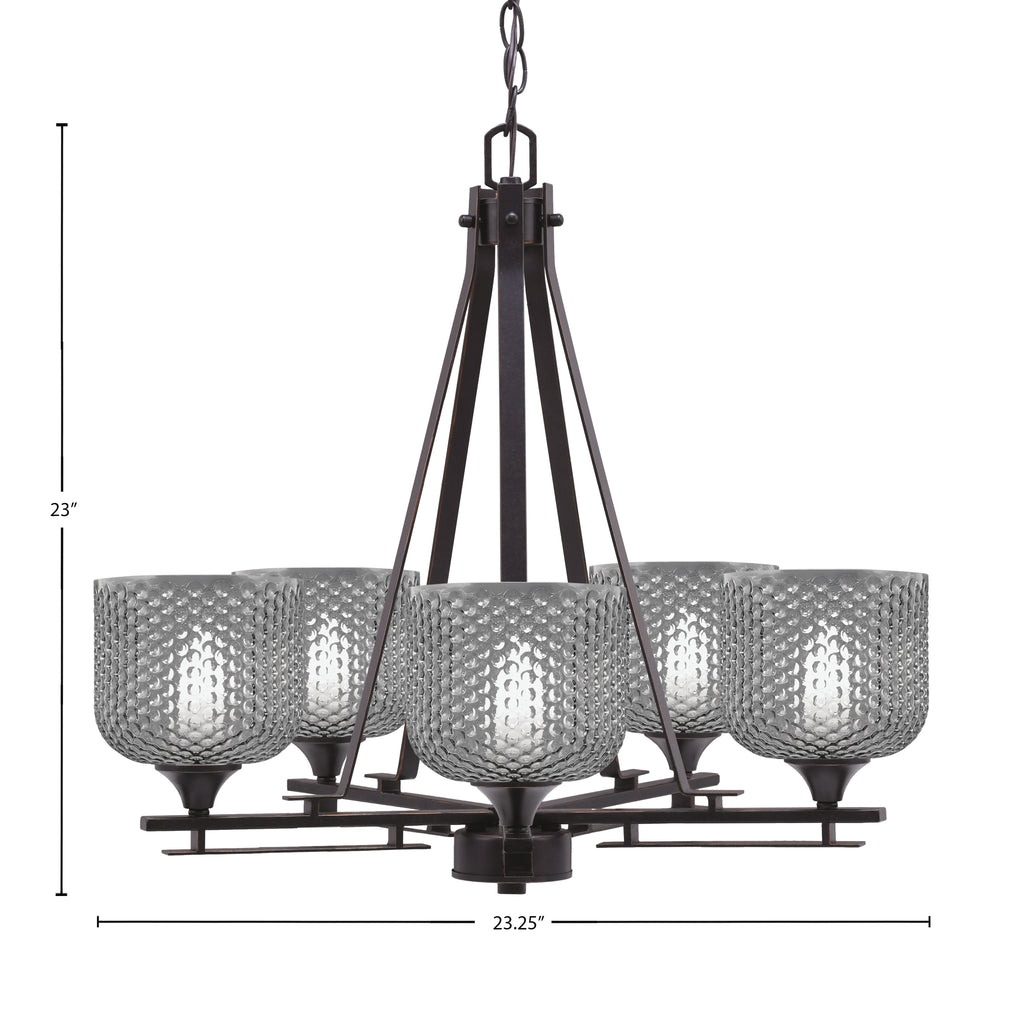 Uptowne Five Light Chandelier in Dark Granite with 6" Smoke Textured Shade