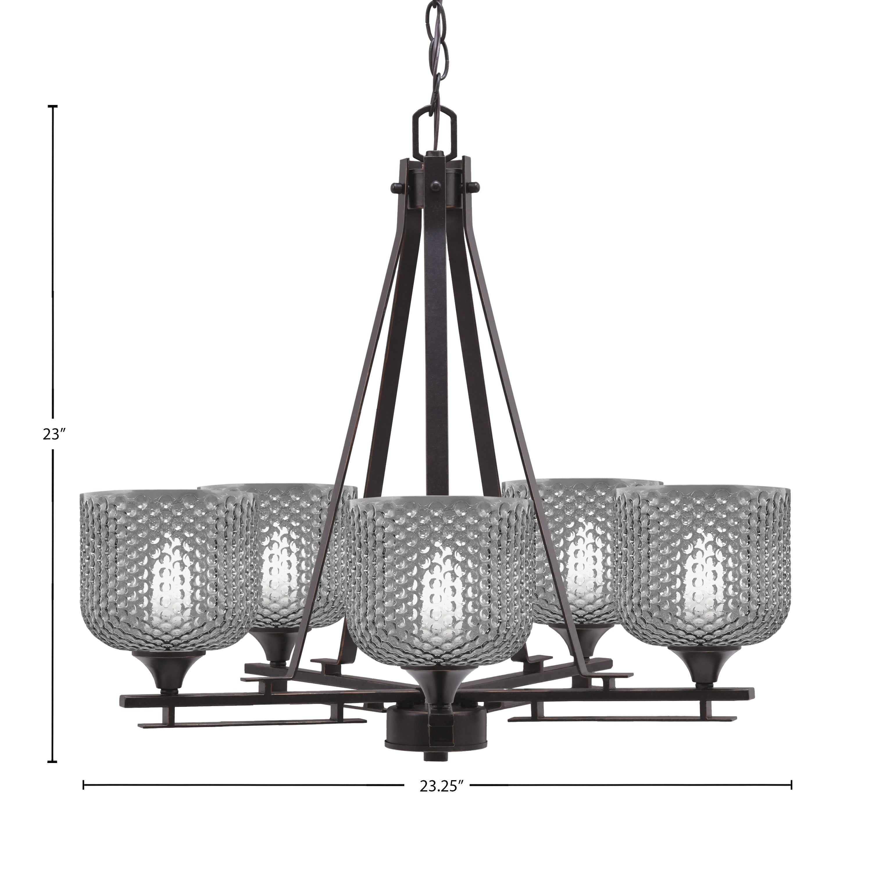 Uptowne Five Light Chandelier in Dark Granite with 6" Smoke Textured Shade