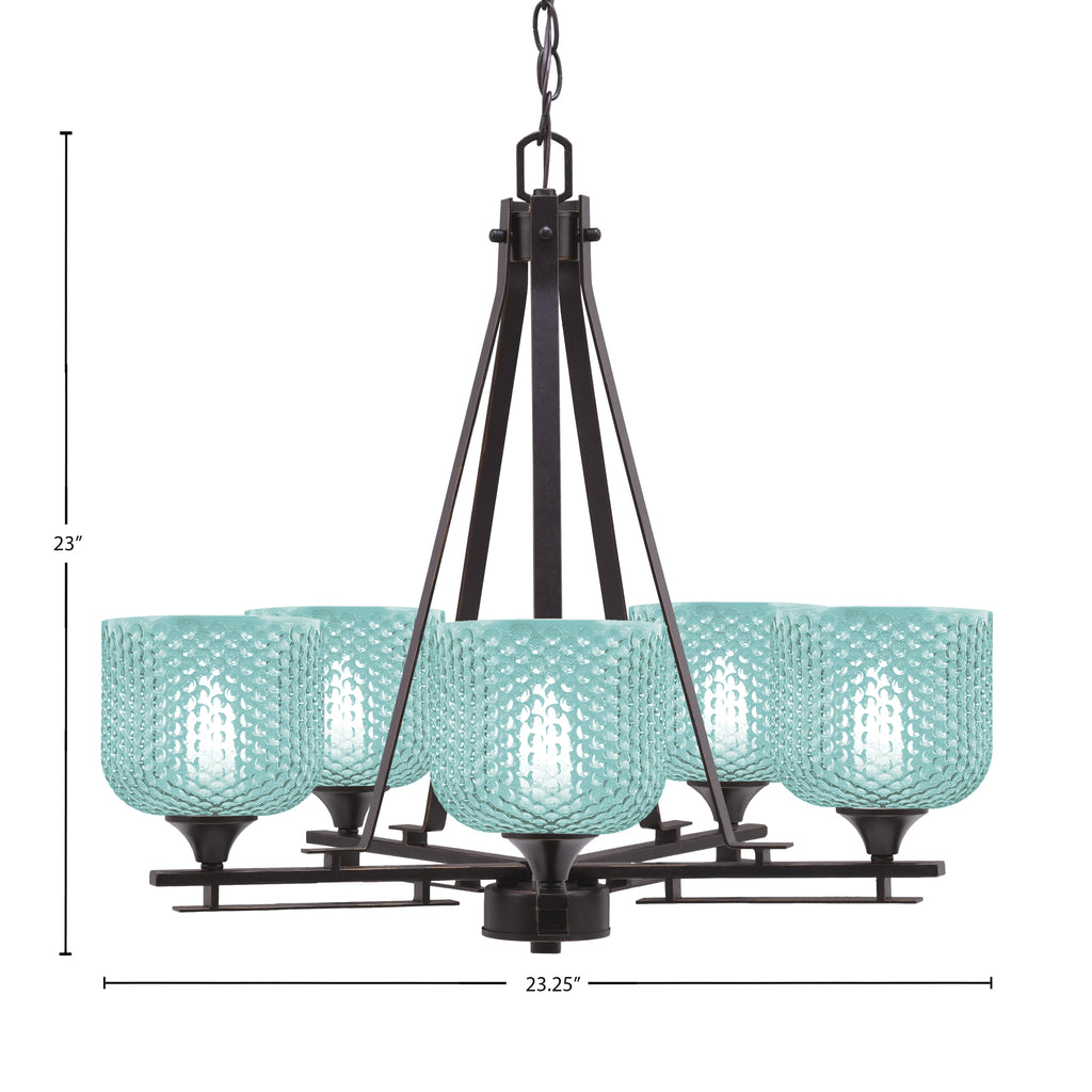 Uptowne Five Light Chandelier in Dark Granite with 6" Turquoise Textured Shade