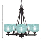Uptowne Five Light Chandelier in Dark Granite with 6" Turquoise Textured Shade