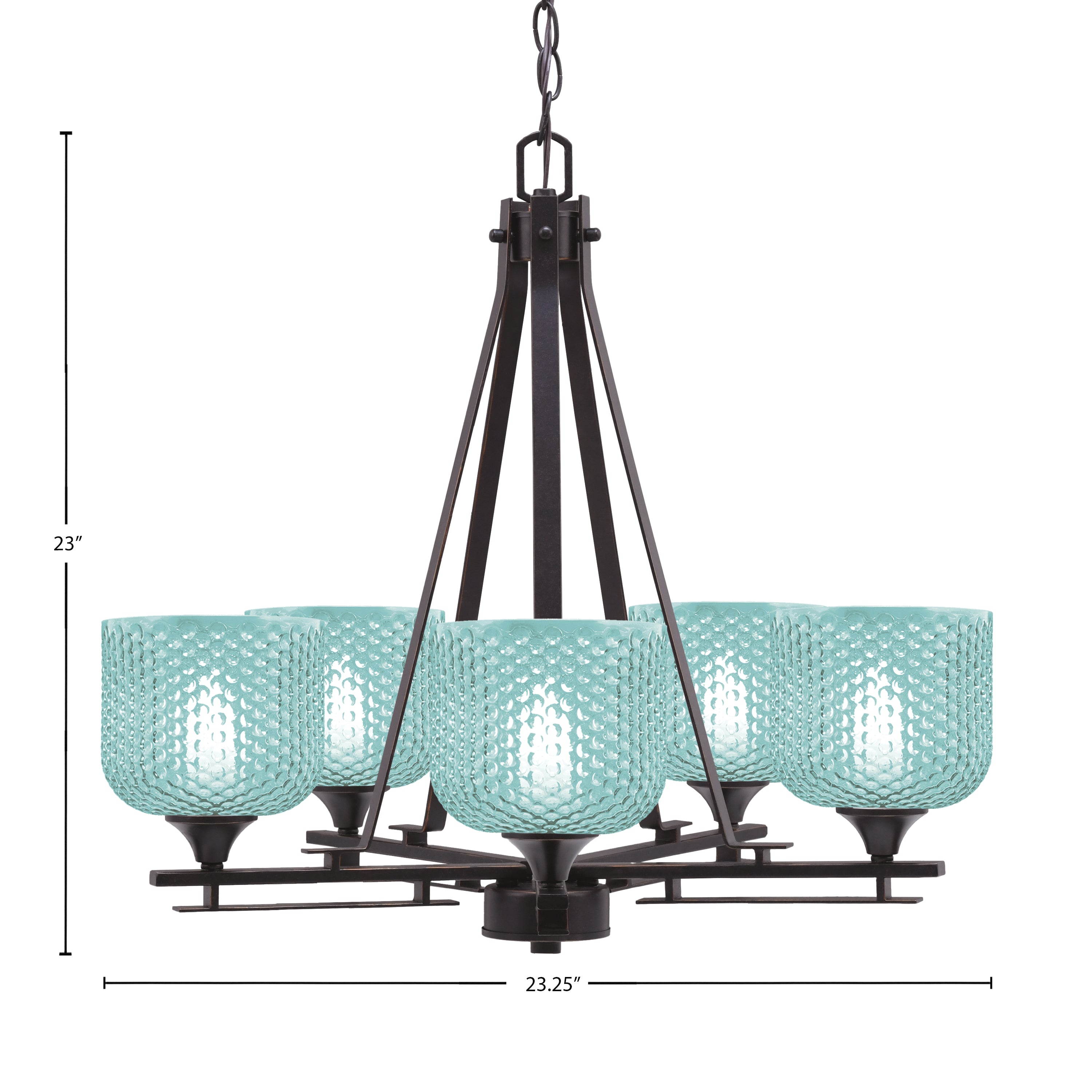 Uptowne Five Light Chandelier in Dark Granite with 6" Turquoise Textured Shade