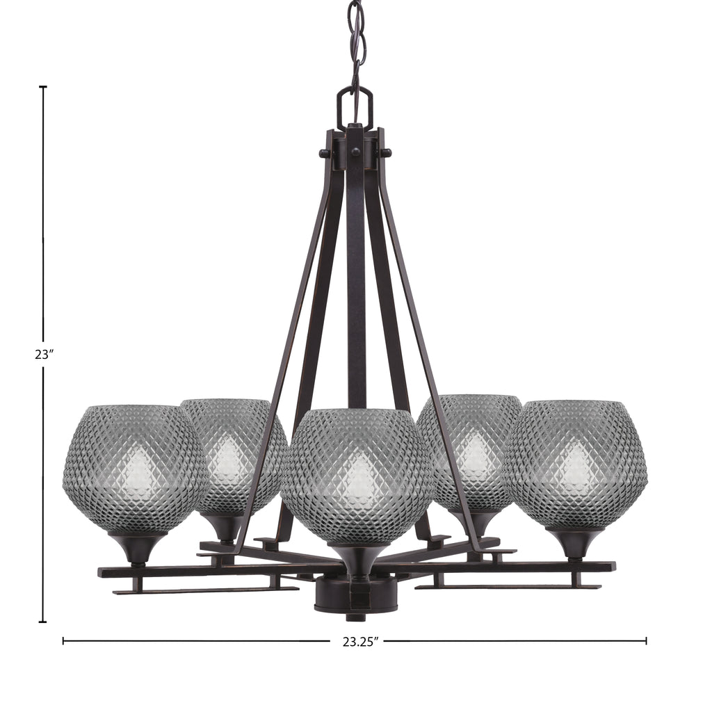 Uptowne Five Light Chandelier in Dark Granite with 6" Smoke Textured Shade