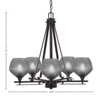 Uptowne Five Light Chandelier in Dark Granite with 6" Smoke Textured Shade