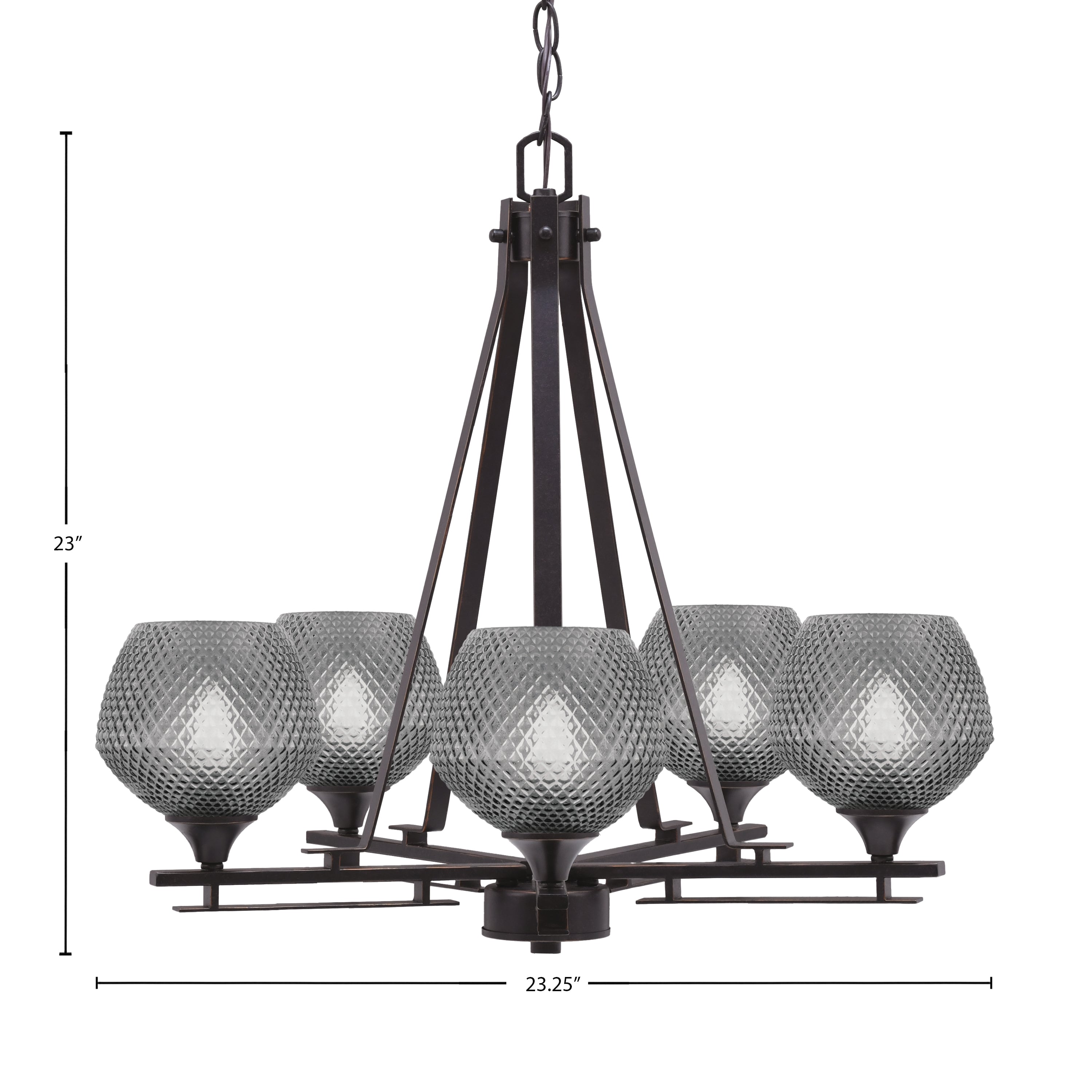 Uptowne Five Light Chandelier in Dark Granite with 6" Smoke Textured Shade