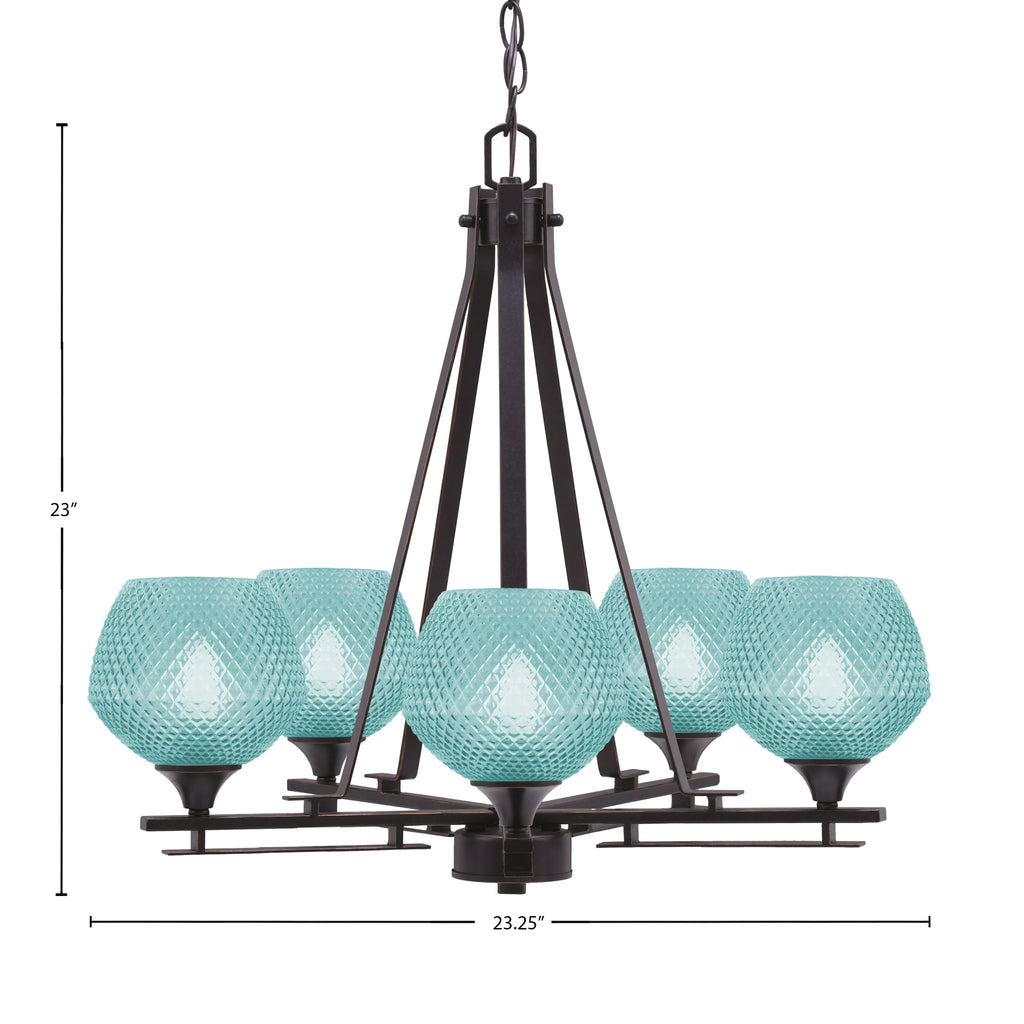 Uptowne Five Light Chandelier in Dark Granite with 6" Turquoise Textured Shade