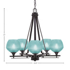 Uptowne Five Light Chandelier in Dark Granite with 6" Turquoise Textured Shade