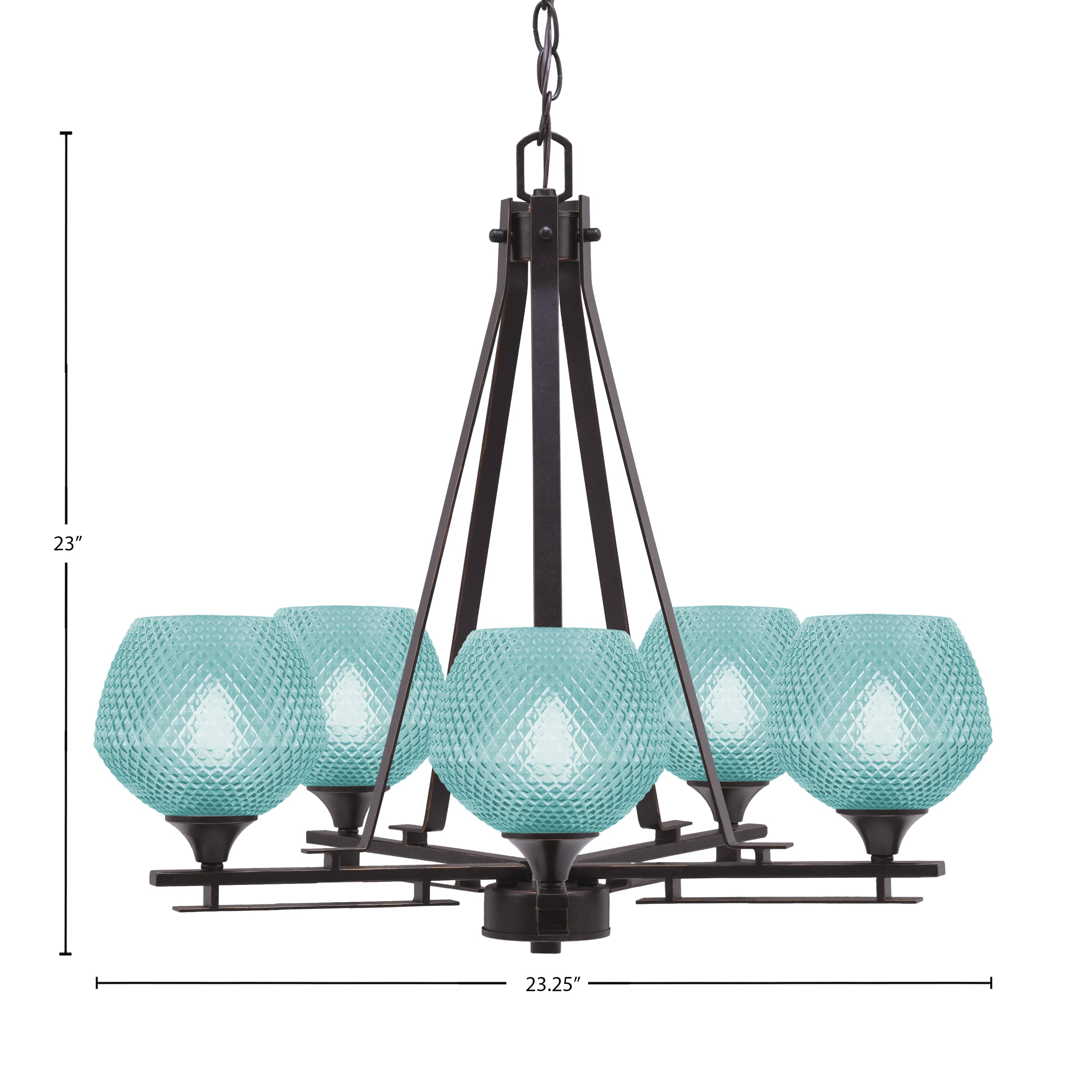 Uptowne Five Light Chandelier in Dark Granite with 6" Turquoise Textured Shade