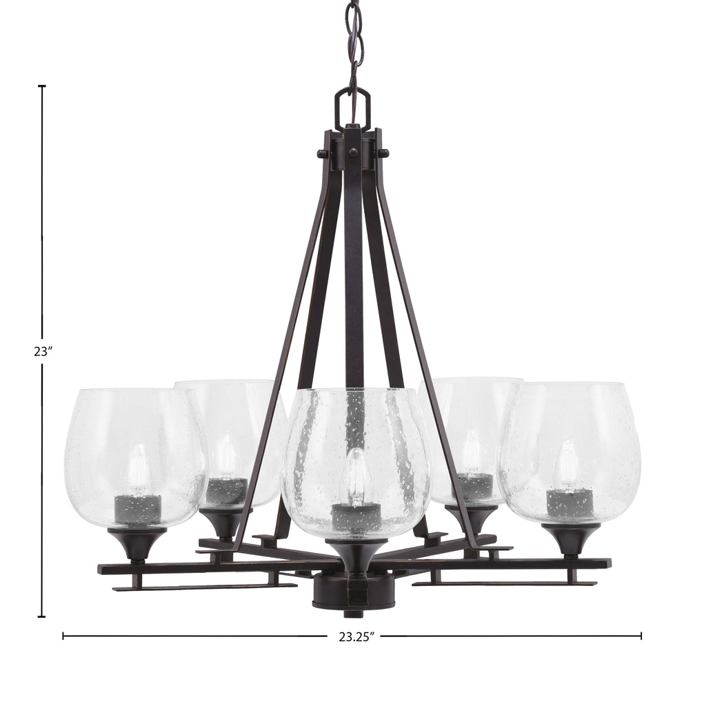 Uptowne Five Light Chandelier in Dark Granite with 6" Clear Bubble Shade
