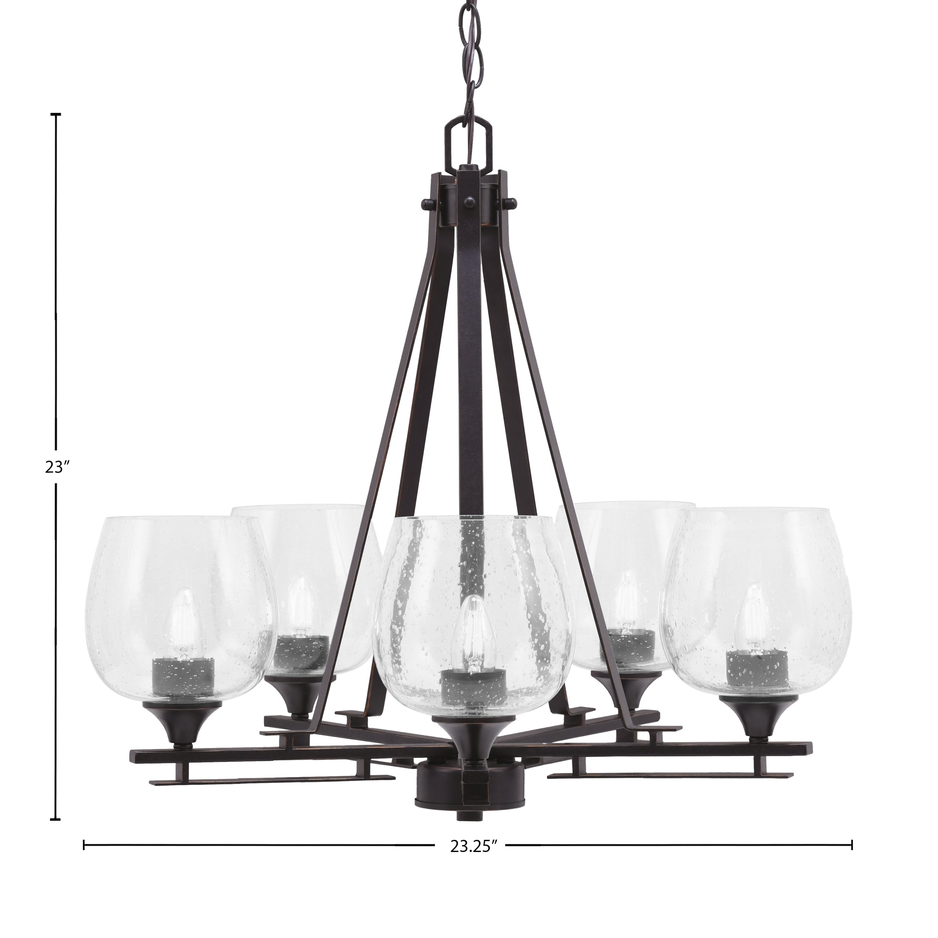 Uptowne Five Light Chandelier in Dark Granite with 6" Clear Bubble Shade