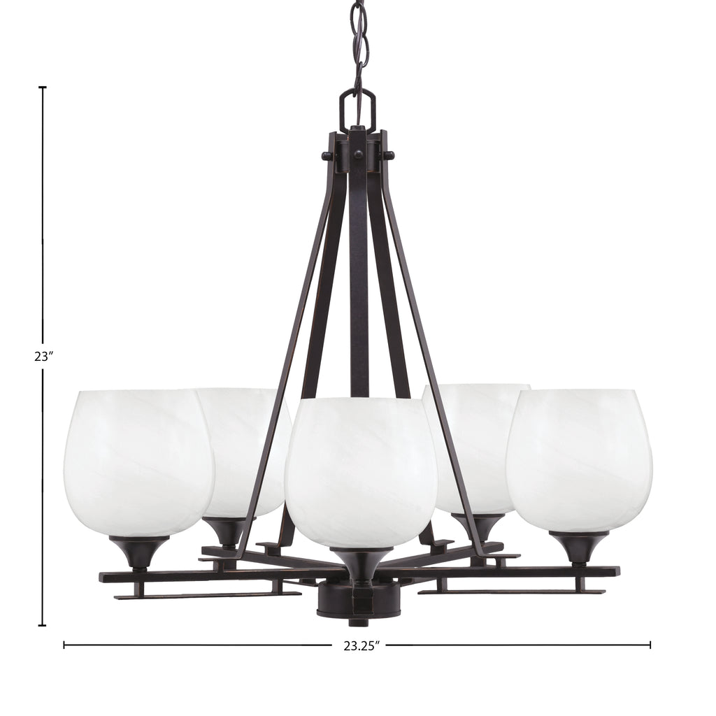 Uptowne Five Light Chandelier in Dark Granite with 6" White Marble Shade