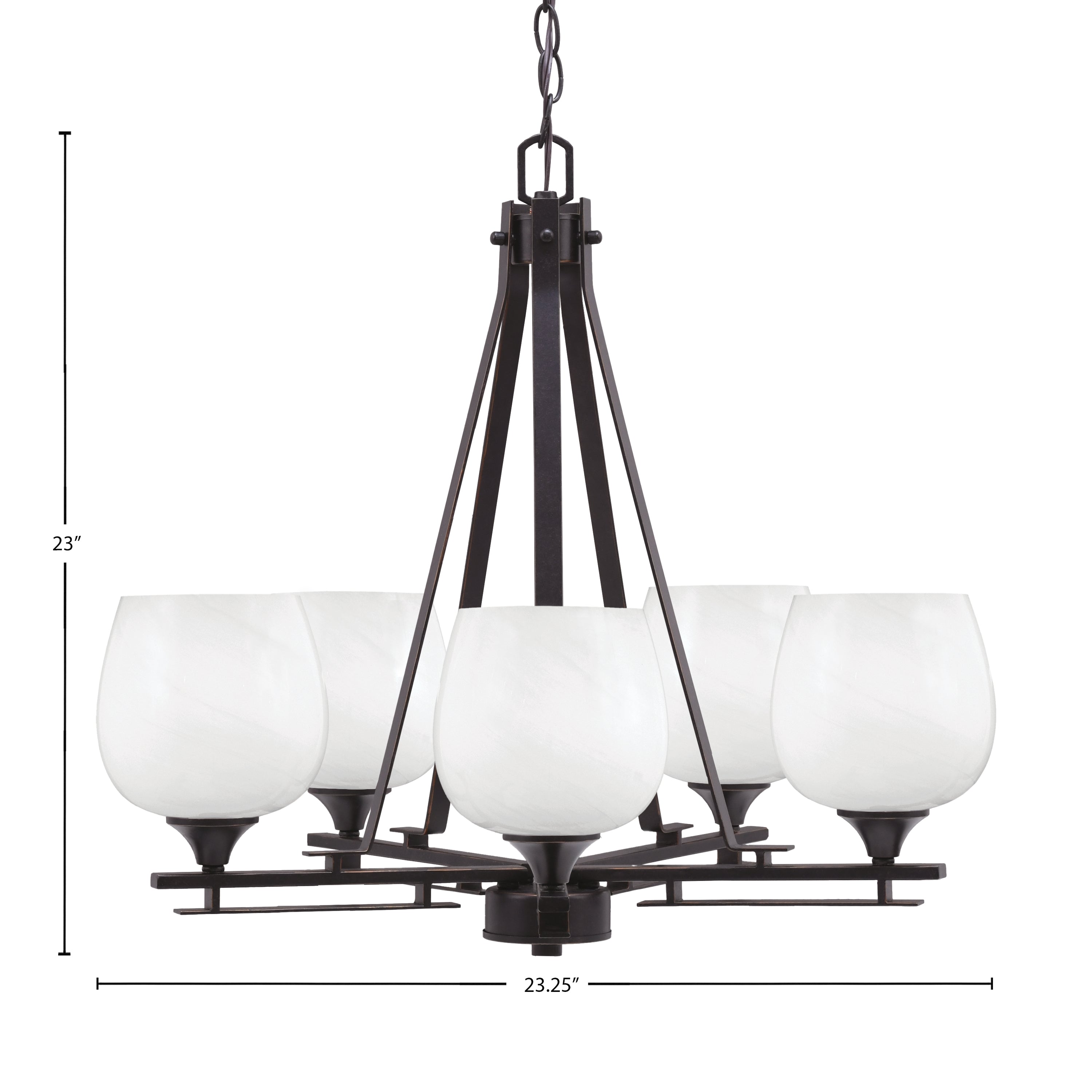 Uptowne Five Light Chandelier in Dark Granite with 6" White Marble Shade