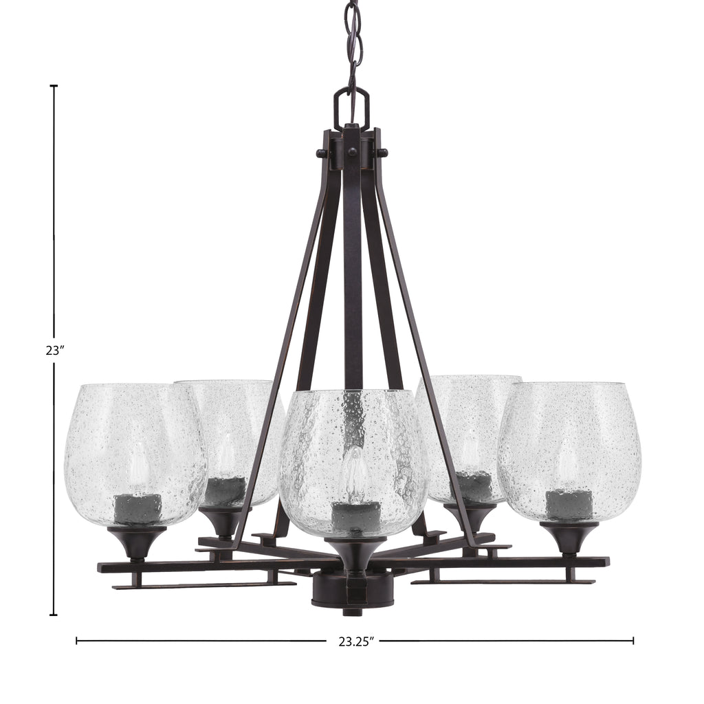 Uptowne Five Light Chandelier in Dark Granite with 6" Smoke Bubble Shade