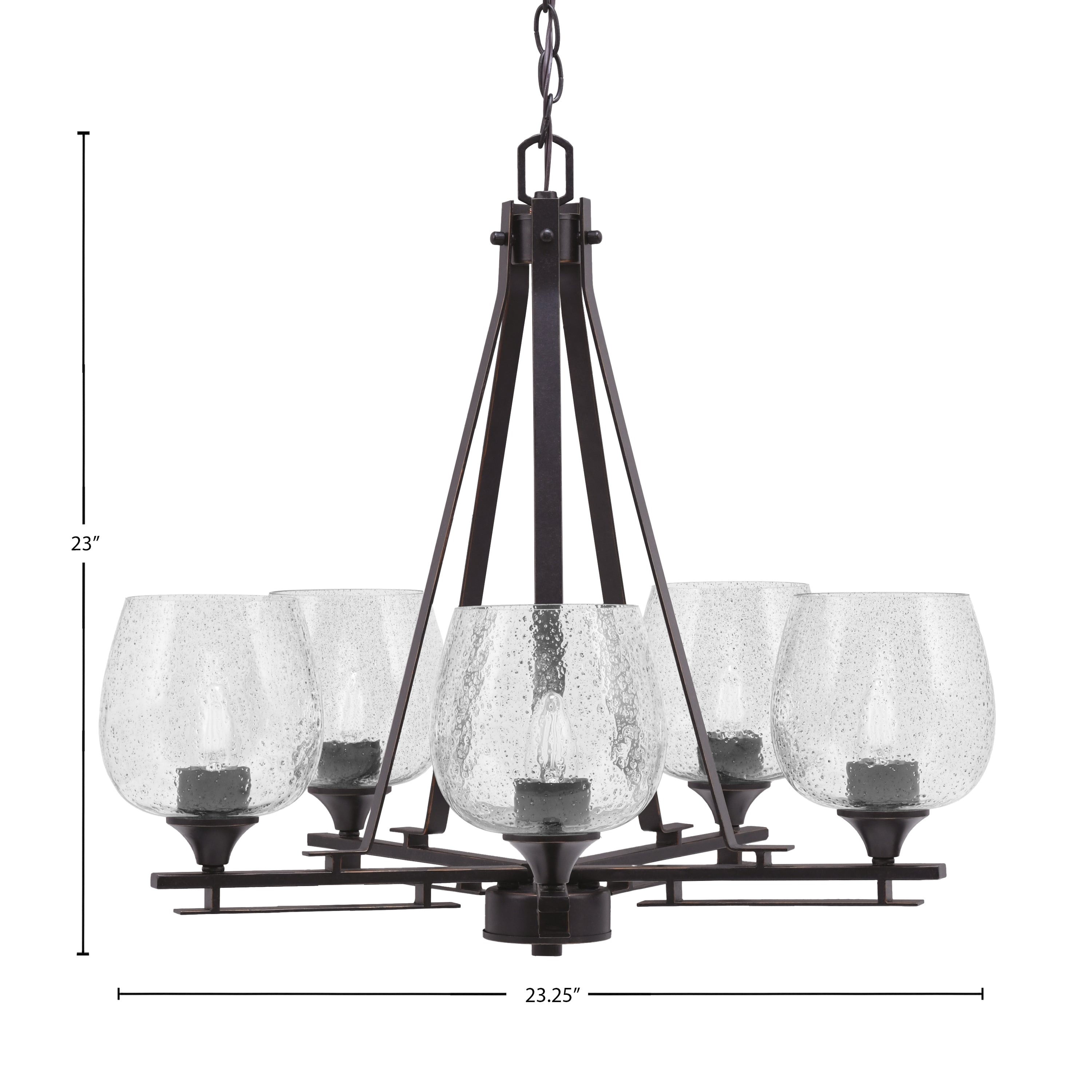 Uptowne Five Light Chandelier in Dark Granite with 6" Smoke Bubble Shade