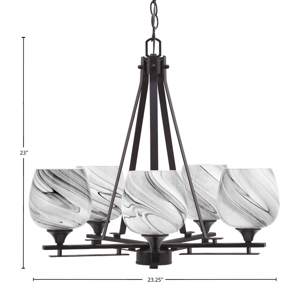 Uptowne Five Light Chandelier in Dark Granite with 6" Onyx Swirl Shade