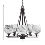 Uptowne Five Light Chandelier in Dark Granite with 6" Onyx Swirl Shade