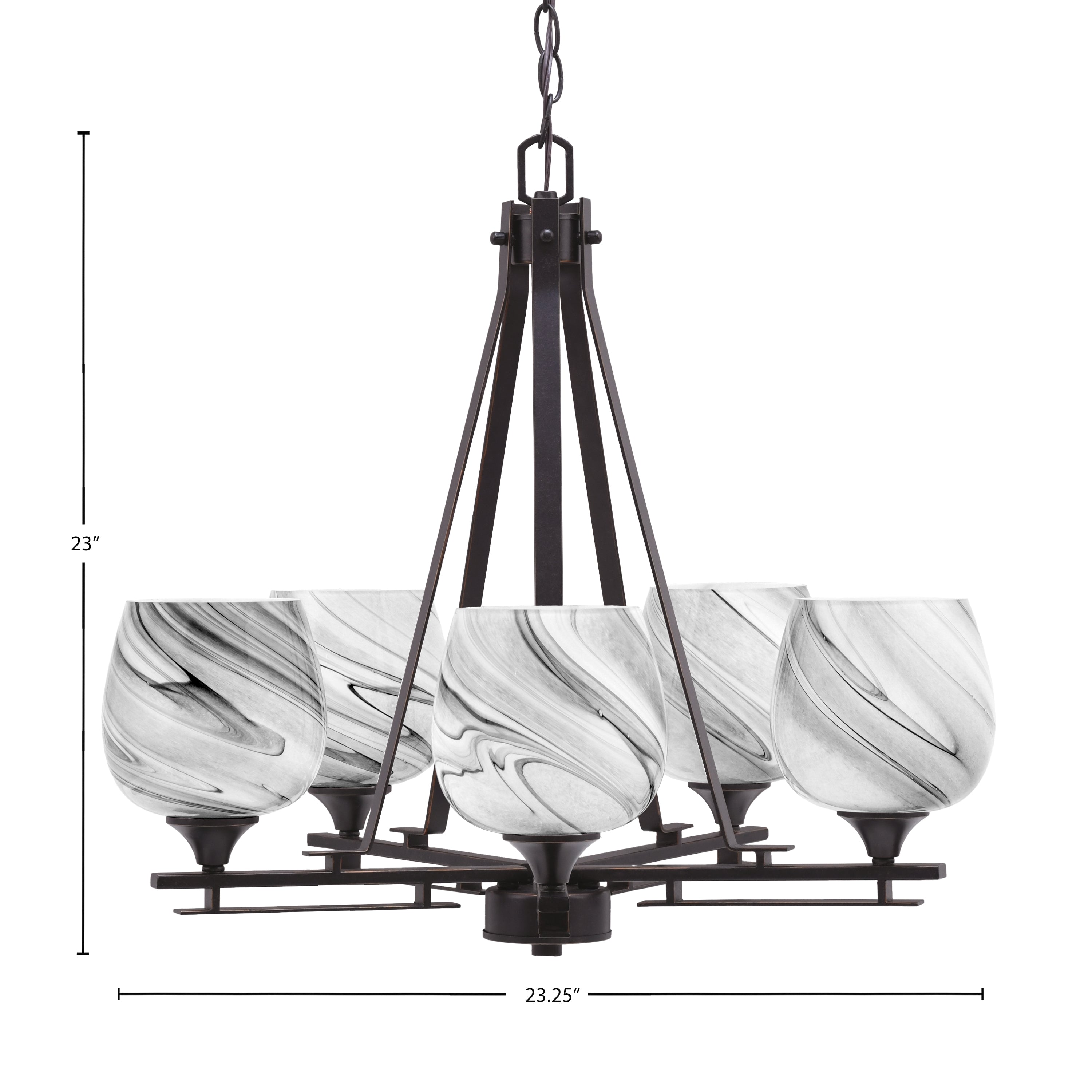 Uptowne Five Light Chandelier in Dark Granite with 6" Onyx Swirl Shade