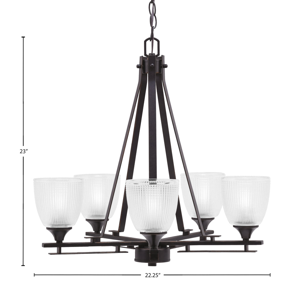 Uptowne Five Light Chandelier in Dark Granite with 5" Clear Ribbed Shade