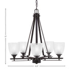 Uptowne Five Light Chandelier in Dark Granite with 5" Clear Ribbed Shade