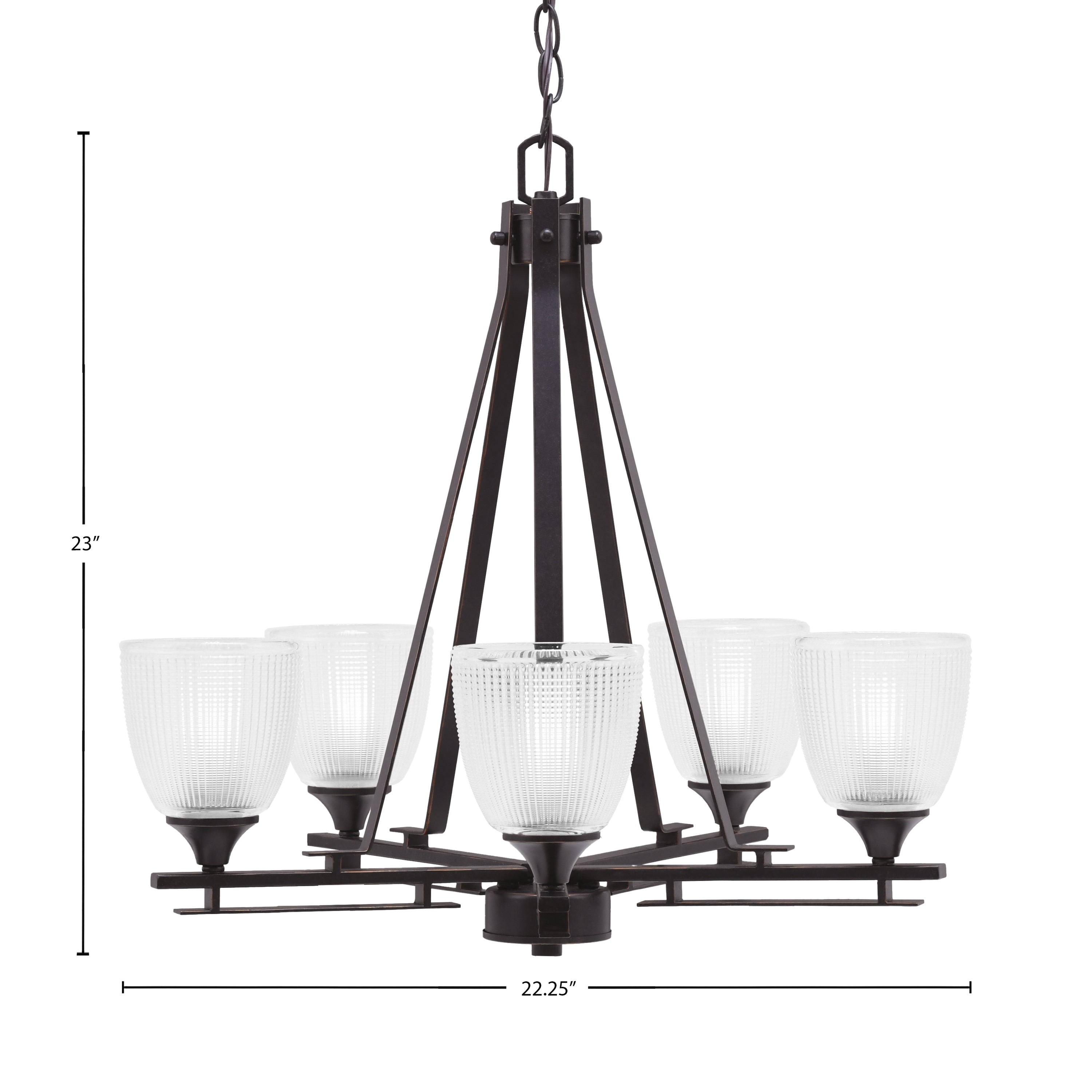 Uptowne Five Light Chandelier in Dark Granite with 5" Clear Ribbed Shade