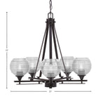 Uptowne Five Light Chandelier in Dark Granite with 6" Clear Ribbed Shade