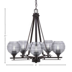 Uptowne Five Light Chandelier in Dark Granite with 6" Smoke Ribbed Shade