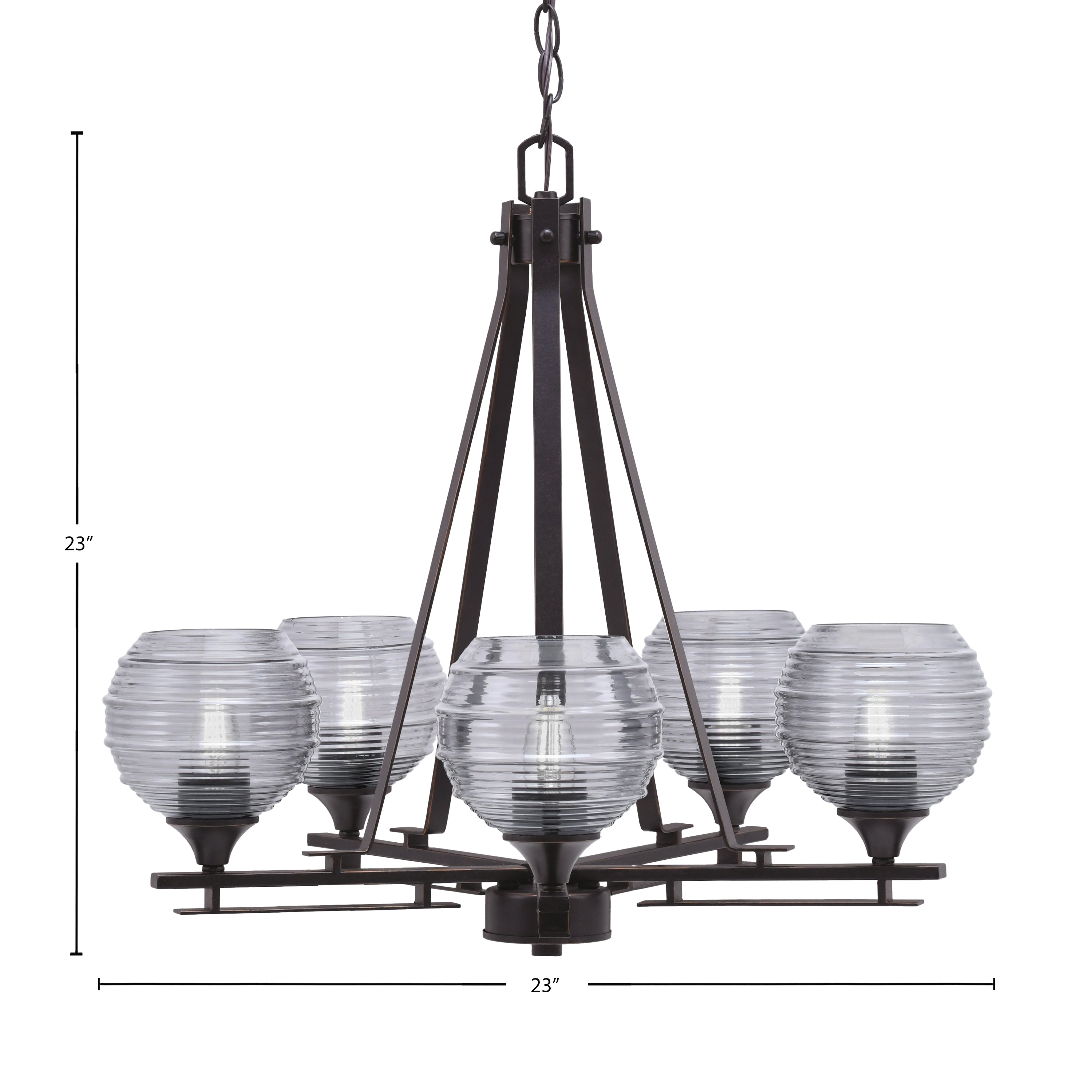 Uptowne Five Light Chandelier in Dark Granite with 6" Smoke Ribbed Shade