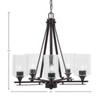 Uptowne Five Light Chandelier in Dark Granite with 4" Square Clear Bubble Shade