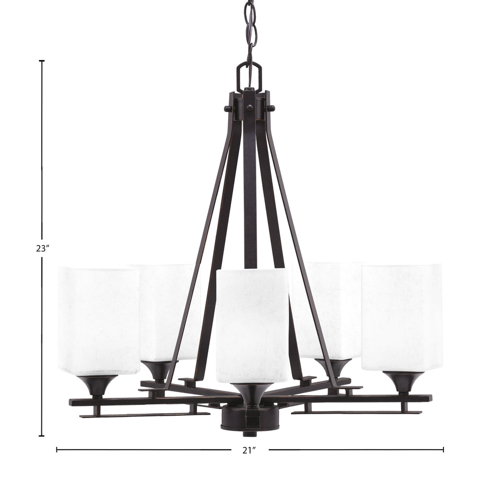 Uptowne Five Light Chandelier in Dark Granite with 4" Square White Muslin Shade