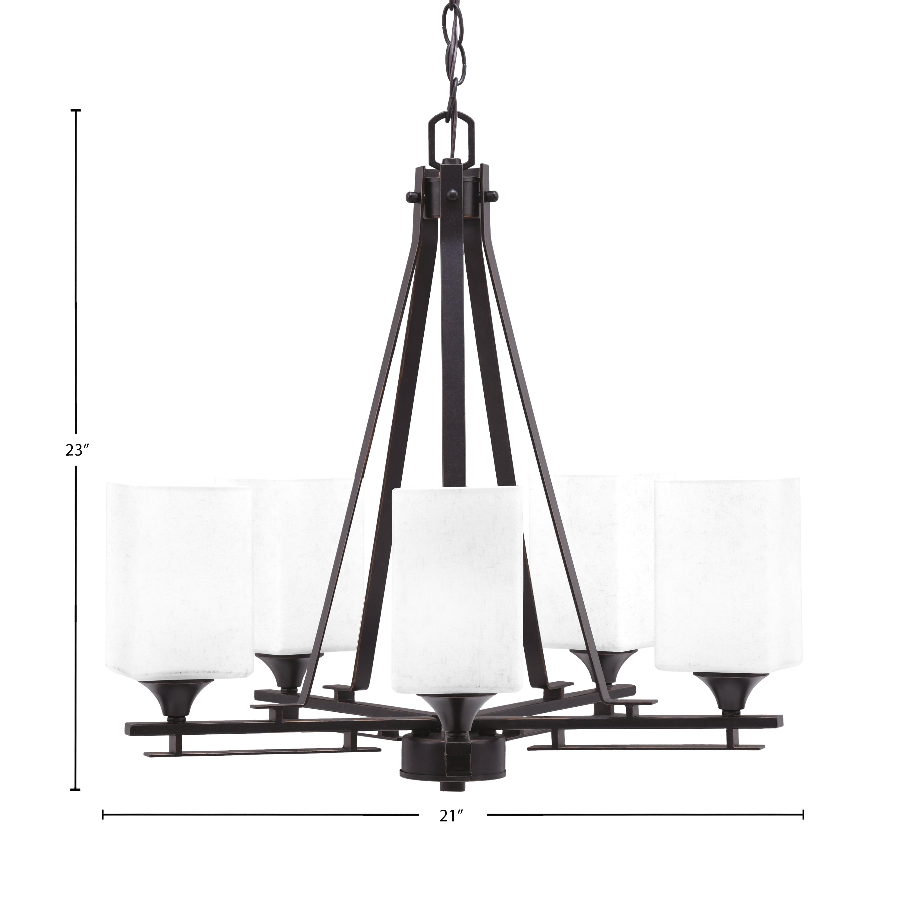 Uptowne Five Light Chandelier in Dark Granite with 4" Square White Muslin Shade