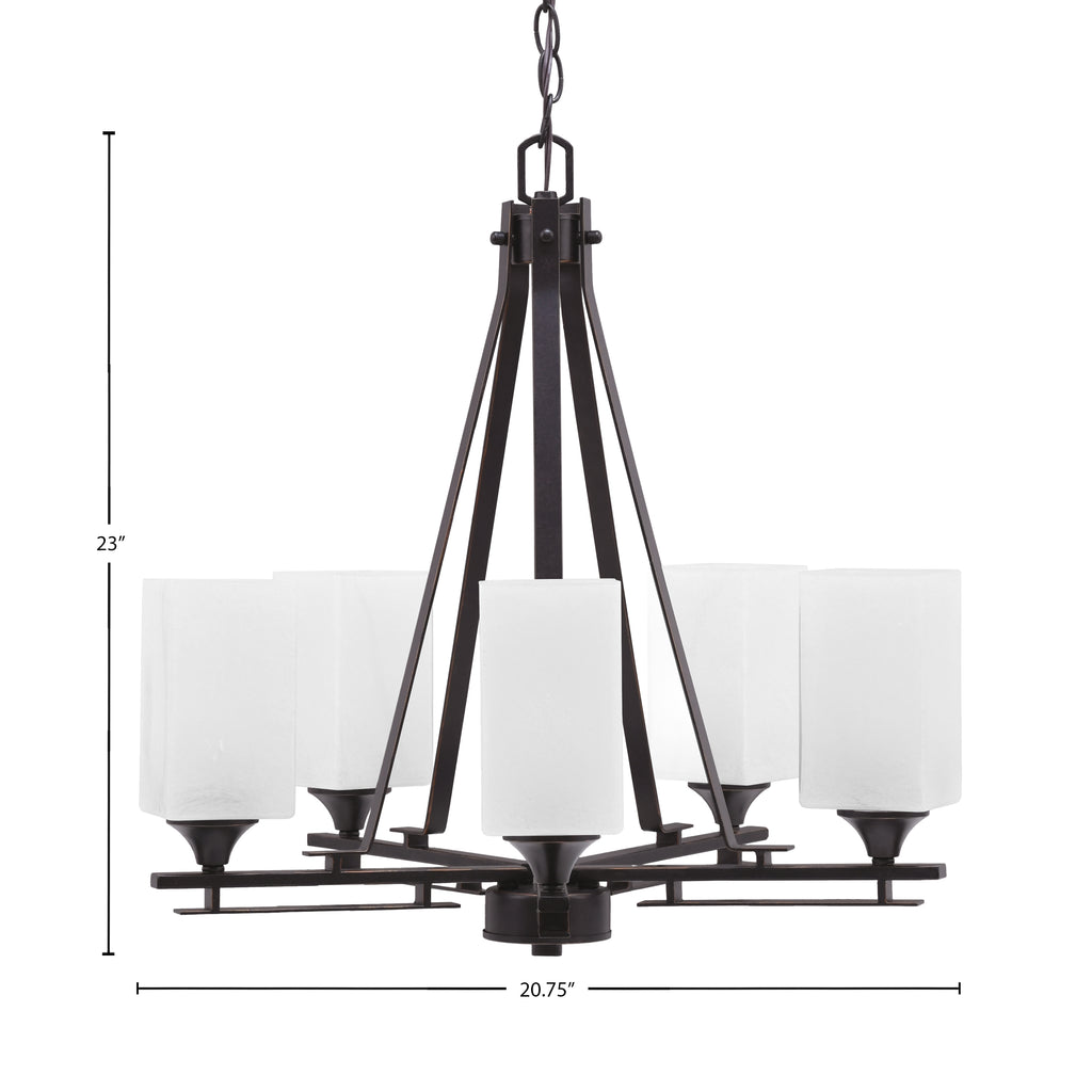 Uptowne Five Light Chandelier in Dark Granite with 3.5" Square White Marble Shade