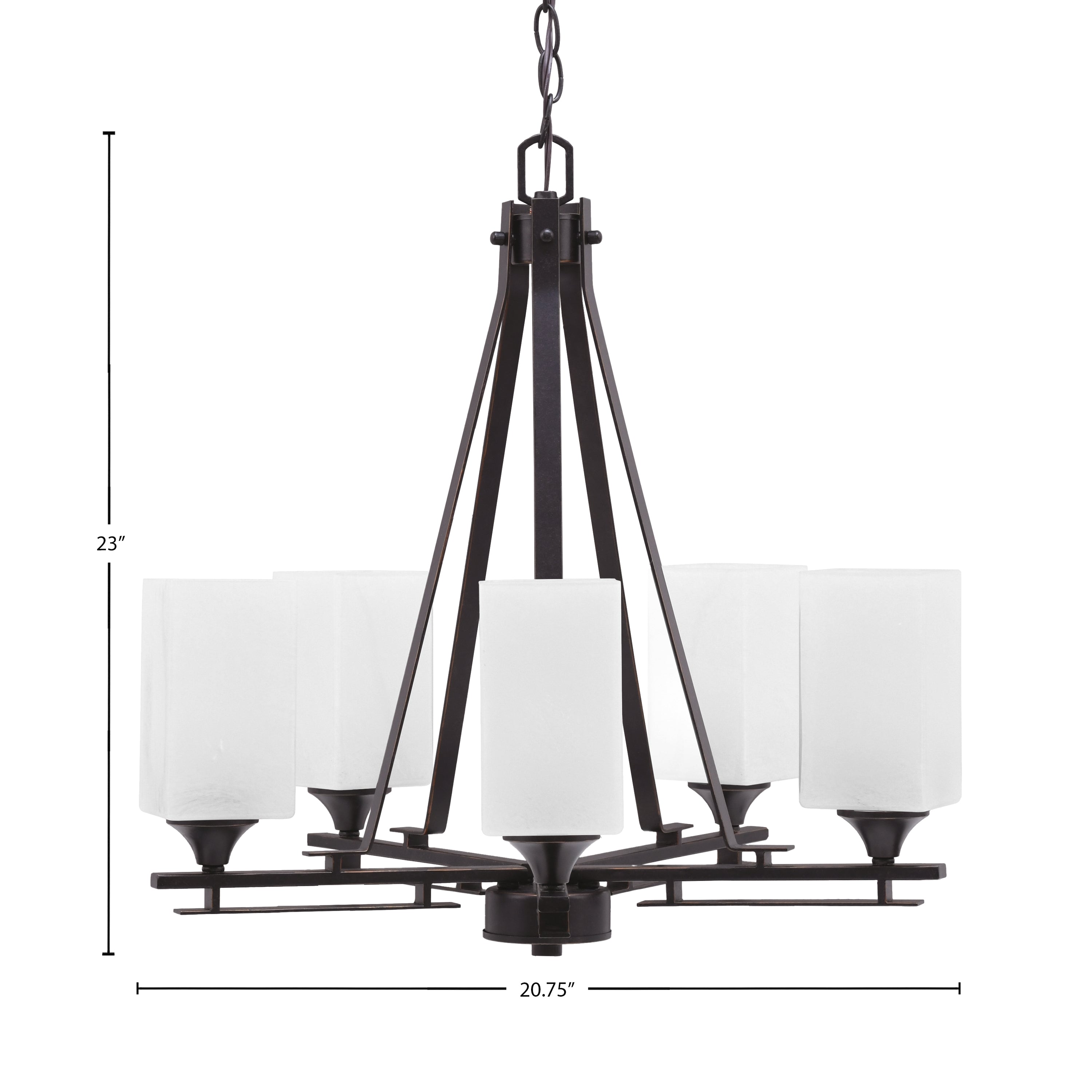 Uptowne Five Light Chandelier in Dark Granite with 3.5" Square White Marble Shade