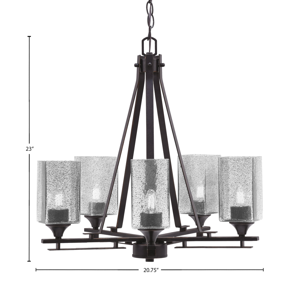 Uptowne Five Light Chandelier in Dark Granite with 3.5" Square Smoke Bubble Shade