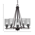 Uptowne Five Light Chandelier in Dark Granite with 3.5" Square Smoke Bubble Shade