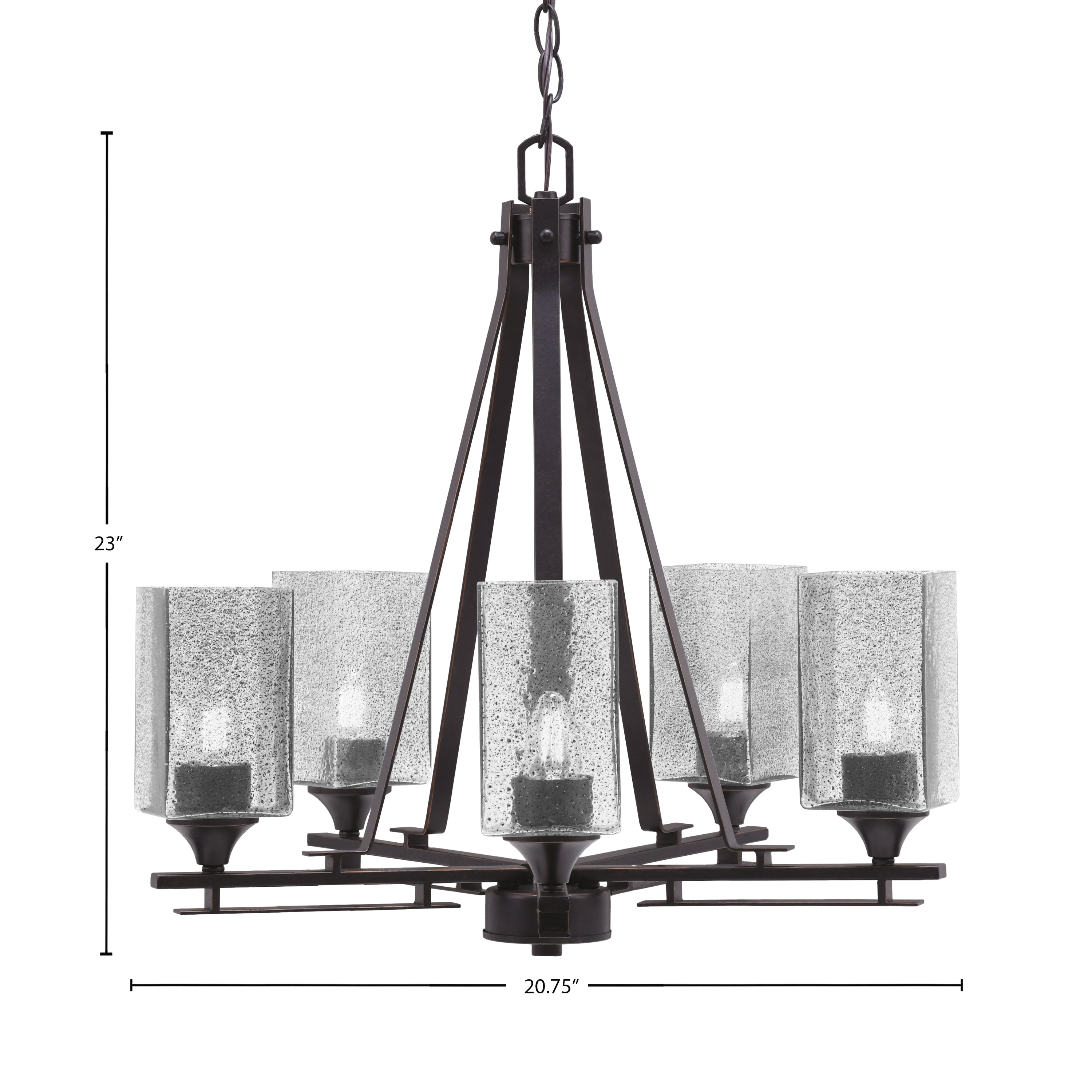 Uptowne Five Light Chandelier in Dark Granite with 3.5" Square Smoke Bubble Shade